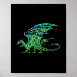 Poster Dragon Extraordinaire en mosaïque verte