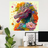 Poster Dragon floral coloré (Bureau à domicile)