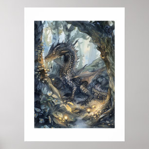 Poster Dragon forestier enchanté