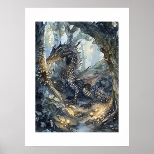 Poster Dragon forestier enchanté (Devant)