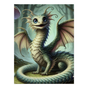 Poster Dragon Jabberwocky Mignon Créature Fantastique Art