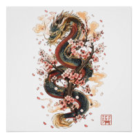 Dragon Japonais avec Fleurs de Cerisier | Mythe Sa