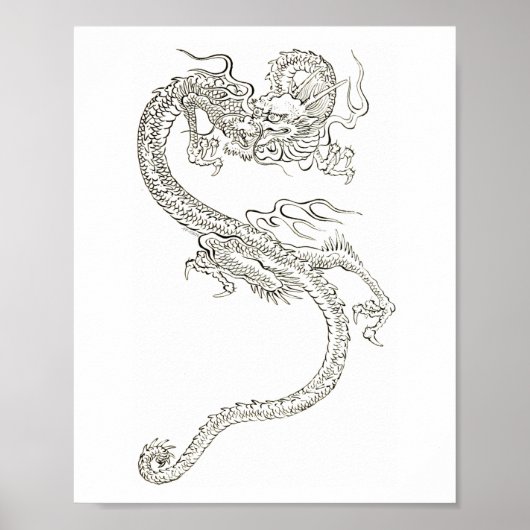 Poster dragon japonais, dragon, imaginaire, dessin (Devant)