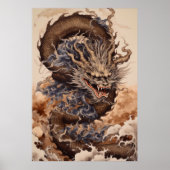 Poster Dragon japonais en forme de serpent avec kanagaw (Devant)