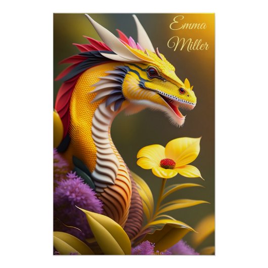 Poster Dragon jaune, Digital Art imaginative (Devant)