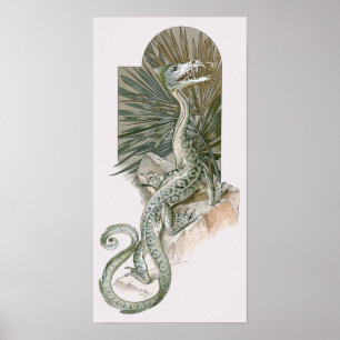 Poster Dragon Lézard Mythique sur des Roches, Mythologie 