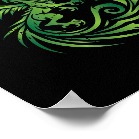 Poster Dragon Médiéval Vert Imaginaire Art Mythique Homme (Coin)