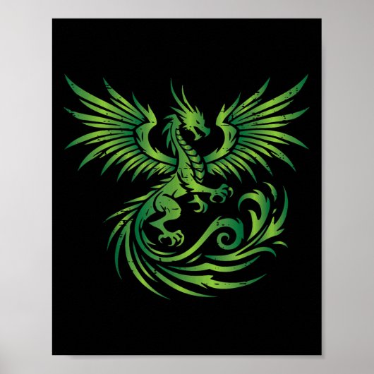 Poster Dragon Médiéval Vert Imaginaire Art Mythique Homme (Devant)