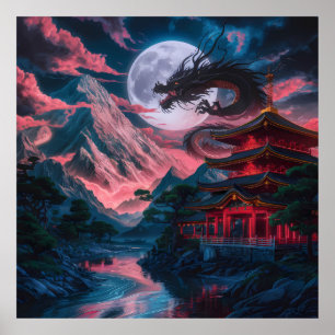 Poster Dragon Moon Mountains