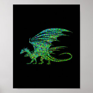 Poster Dragon Mosaïque Vert Incroyable