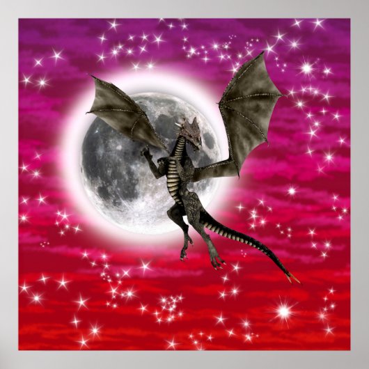 Poster Dragon Noir - Créature Fantastique Mythique Ciel R (Devant)