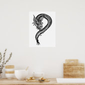 Poster Dragon noir et blanc (Cuisine)