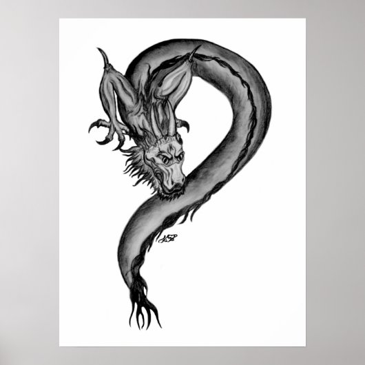 Poster Dragon noir et blanc (Devant)