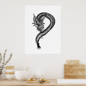 Poster Dragon noir et blanc (Cuisine)