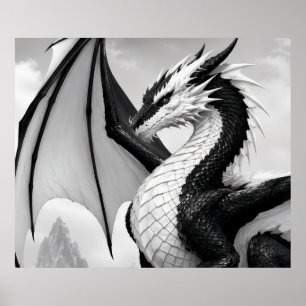 Poster Dragon noir et blanc