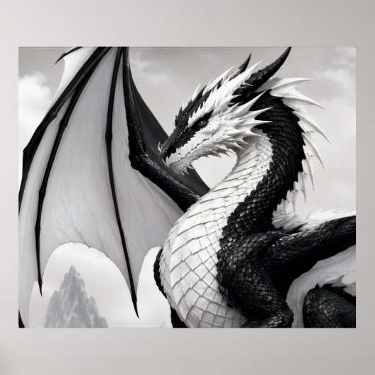 Poster Dragon noir et blanc (Devant)