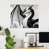 Poster Dragon noir et blanc (Bureau à domicile)
