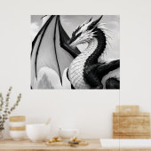 Poster Dragon noir et blanc (Cuisine)