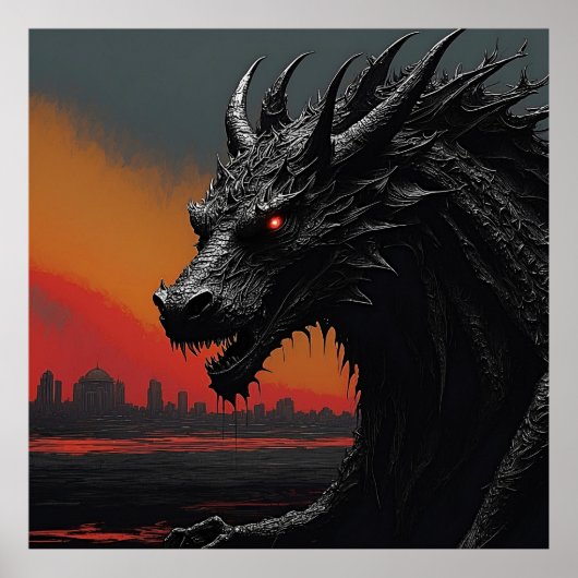 Poster Dragon Noir Retro Imprimer (Devant)