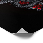 Poster Dragon noir, Roses rouges (Coin)
