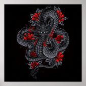 Poster Dragon noir, Roses rouges (Devant)