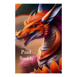 Poster Dragon orange, digital art fantasmagique