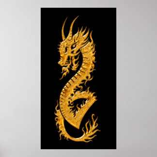 Poster Dragon oriental doré 02 (à droite)