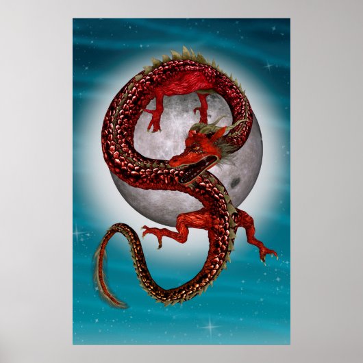Poster Dragon Oriental Rouge - Créature Fantastique Mythi (Devant)