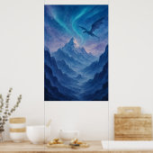 Poster Dragon Over Frozen Mountains – Epic Blue Fantasy (Cuisine)