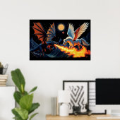 Poster Dragon qui souffle du feu et Pégase (Bureau à domicile)