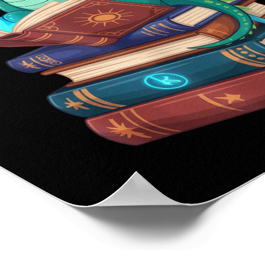 Poster Dragon Reading Books Fantasy Lovers Mythical Creat (Coin)