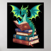 Poster Dragon Reading Books Fantasy Lovers Mythical Creat (Devant)