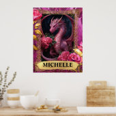 Poster Dragon romantique Fuchsia et Imaginaire Rose (Cuisine)