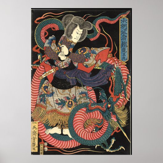 Poster Dragon rouge japonais vintage (Devant)