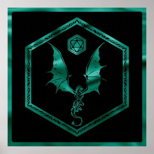Poster Dragon RPG | Émeraude Imaginaire Table Gamer Dice (Devant)