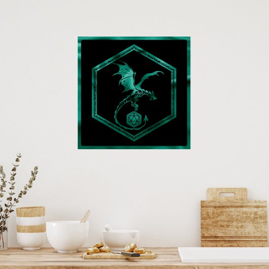 Poster Dragon RPG | Émeraude Imaginaire Table Gamer Dice (Cuisine)