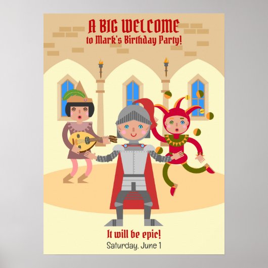 Poster Dragon Slayer Knight Boy fête d'anniversaire (Devant)