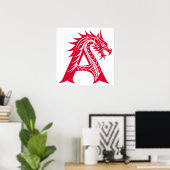 Poster Dragon Styled Letter A, Dragon Alphabet, Monogram (Bureau à domicile)