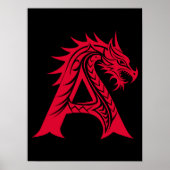 Poster Dragon Styled Letter A, Dragon Alphabet, Monogram (Devant)