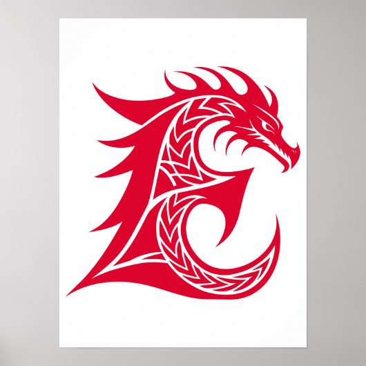 Poster Dragon Styled Letter E, Dragon Alphabet, Monogram (Devant)