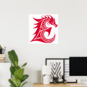 Poster Dragon Styled Letter E, Dragon Alphabet, Monogram (Bureau à domicile)