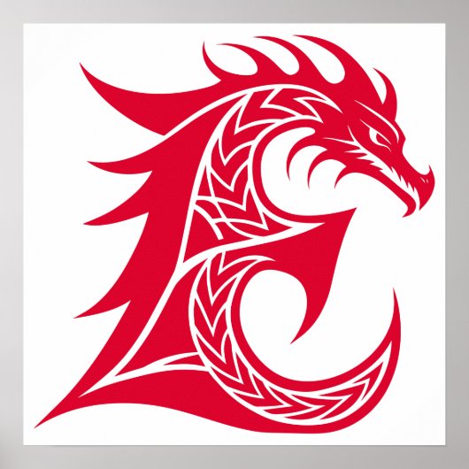 Poster Dragon Styled Letter E, Dragon Alphabet, Monogram (Devant)