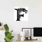 Poster Dragon Styled Letter F, Dragon Alphabet, Monogram (Bureau à domicile)