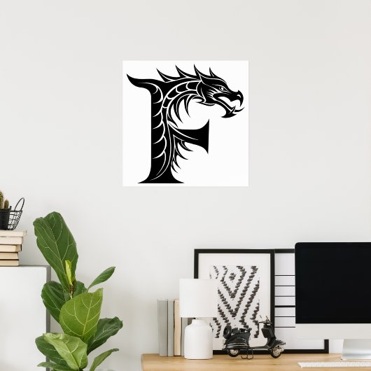 Poster Dragon Styled Letter F, Dragon Alphabet, Monogram (Bureau à domicile)