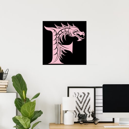 Poster Dragon Styled Letter F, Dragon Alphabet, Monogram (Bureau à domicile)