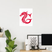Poster Dragon Styled Letter G, Dragon Alphabet, Monogram (Bureau à domicile)