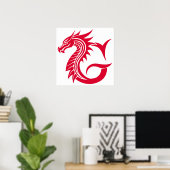 Poster Dragon Styled Letter G, Dragon Alphabet, Monogram (Bureau à domicile)