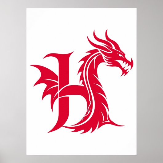 Poster Dragon Styled Letter H, Dragon Alphabet, Monogram (Devant)