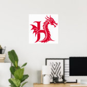Poster Dragon Styled Letter H, Dragon Alphabet, Monogram (Bureau à domicile)