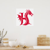Poster Dragon Styled Letter H, Dragon Alphabet, Monogram (Cuisine)